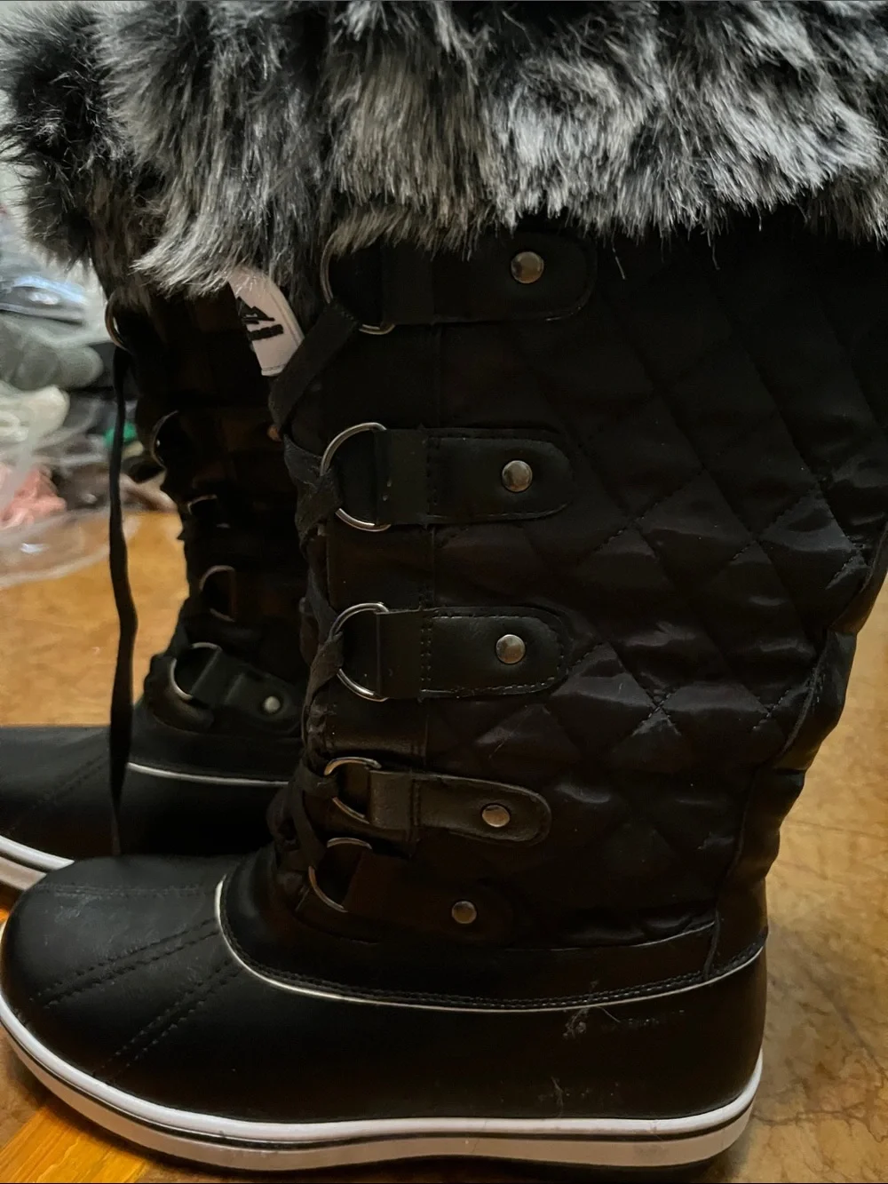 Women's Black Winter Fur-Trim Snow Boots Aleader NEW size US8.0